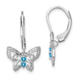 Sterling Silver Rhodium-Plated Blue Topaz and Diamond Dangle Earrings Polished, Elegant Design