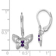 Sterling Silver Rhodium-Plated Amethyst and Diamond Butterfly Drop Earrings for Women