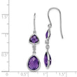 925 Sterling Silver Rhodium Plated Amethyst & Diamond Dangle Earrings Elegant Birthstone Style
