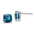 Sterling Silver London Blue Topaz Cushion Stud Earrings Rhodium Plated Polished Finish