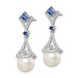 Sterling Silver Drop Earrings with Diamonds, Freshwater Pearls, and Lab-Created Sapphires