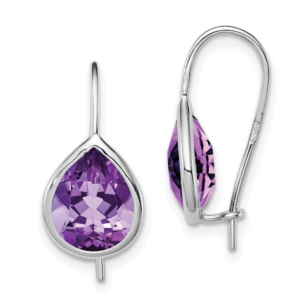 Sterling Silver Rhodium Plated Amethyst Teardrop Dangle Earrings for Women