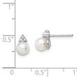 Sterling Silver Diamond and Freshwater Pearl Earrings with Rhodium Plating, Polished Finish