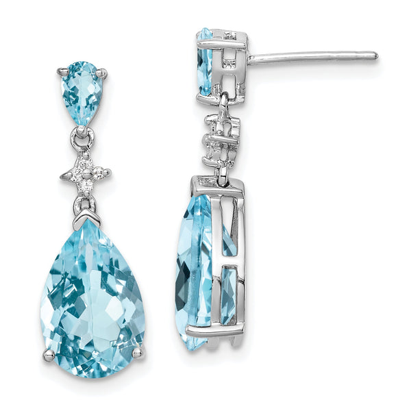 Sterling Silver 925 Blue and White Topaz Drop Earrings with Rhodium Finish