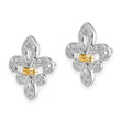 Sterling Silver & 14K Gold Fleur de Lis Diamond Post Earrings, Polished Finish