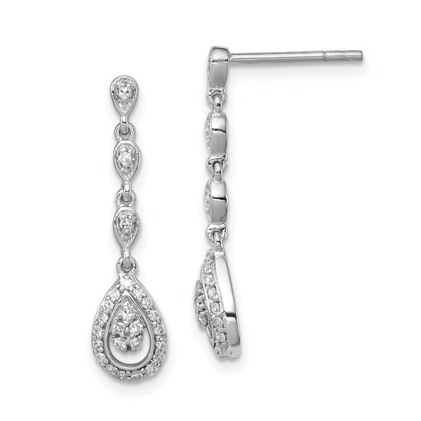 Sterling Silver Diamond Teardrop Dangle Earrings with Rhodium Plating