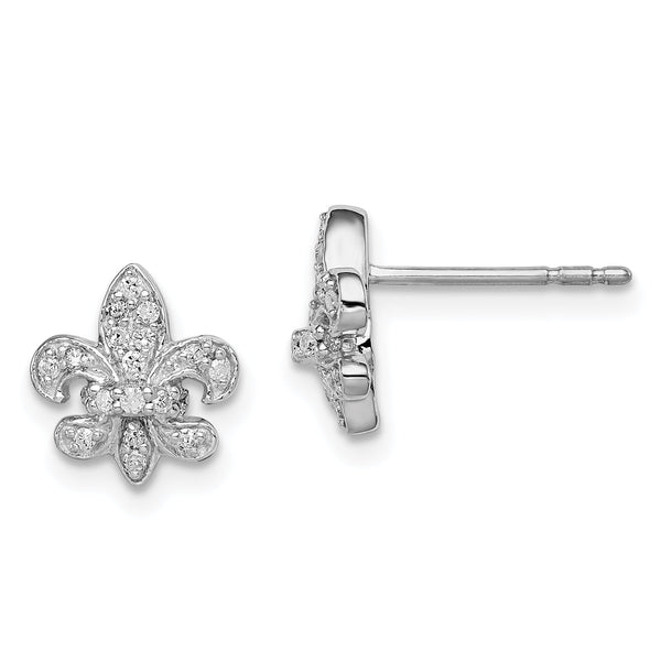 Sterling Silver 0.16ct Diamond Fleur de Lis Earrings with Rhodium Finish