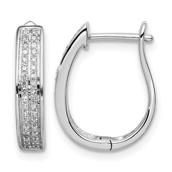 Sterling Silver Diamond Hoop Earrings with Rhodium Finish, 925 Hinged Huggie - Birthstone Company
