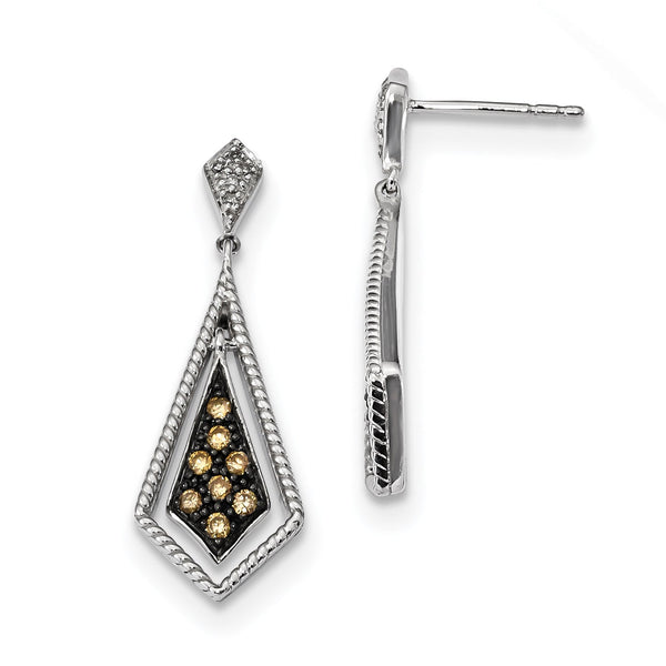 Sterling Silver 925 Champagne Diamond Geometric Dangle Earrings Gift Ready
