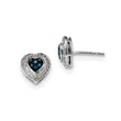 Sterling Silver Blue Diamond Heart Earrings with Rhodium Finish Gift Ready