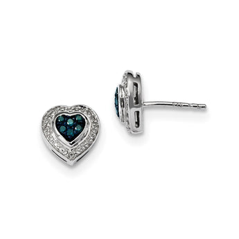 Sterling Silver Blue Diamond Heart Earrings with Rhodium Finish Gift Ready
