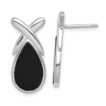 Onyx Teardrop Drop Earrings in Sterling Silver, 15x9mm