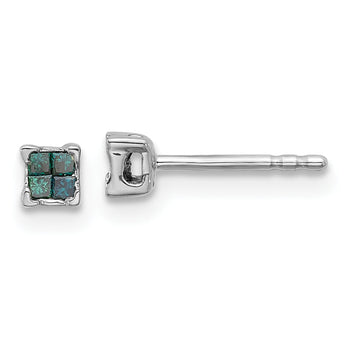 925 Sterling Silver Blue Diamond Stud Earrings, Rhodium-Plated, Gift Ready