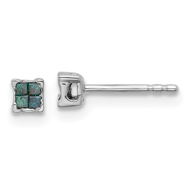 925 Sterling Silver Blue Diamond Stud Earrings, Rhodium-Plated, Gift Ready