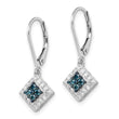 Sterling Silver Rhodium-Plated White & Blue Diamond Dangle Earrings
