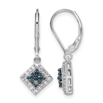 Sterling Silver Rhodium-Plated White & Blue Diamond Dangle Earrings - Birthstone Company