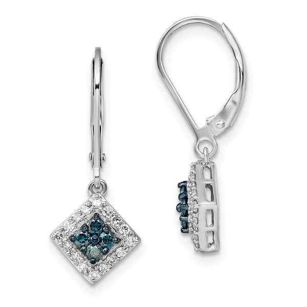 Sterling Silver Rhodium-Plated White & Blue Diamond Dangle Earrings