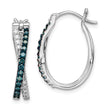 Sterling Silver Rhodium-Plated White & Blue Diamond Hoop Earrings Gift Ready Elegant Design.