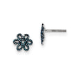 Sterling Silver Blue Diamond Flower Earrings Rhodium-Plated Gift Ready