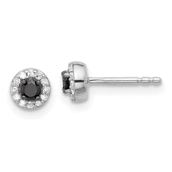 Sterling Silver Black and White Diamond Circle Stud Earrings Gift Ready Polished Finish