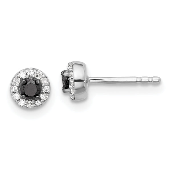 Sterling Silver Black and White Diamond Circle Stud Earrings Gift Ready Polished Finish
