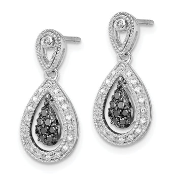 Sterling Silver Rhodium-Plated Black & White Diamond Teardrop Earrings