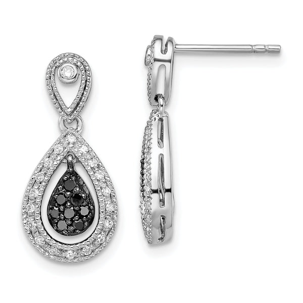 Sterling Silver Rhodium-Plated Black & White Diamond Teardrop Earrings