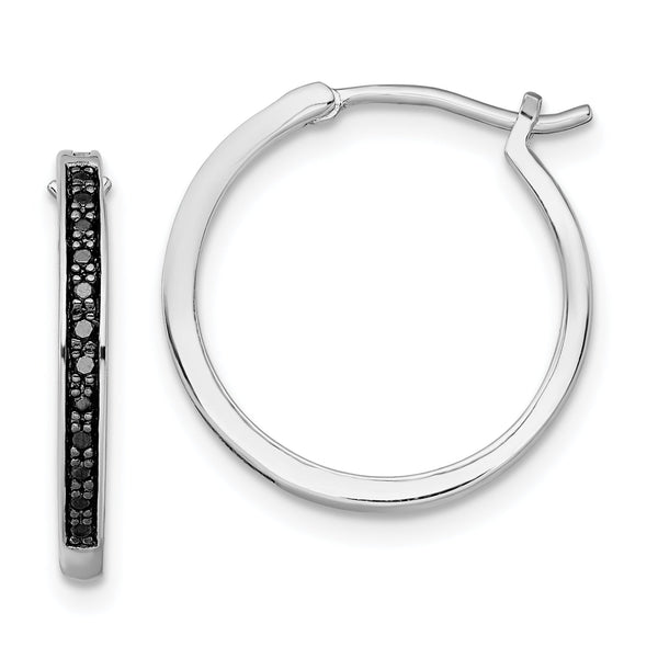 Sterling Silver Black Diamond Hoop Earrings Gift-Ready Polished Finish