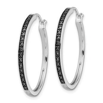 925 Sterling Silver Black Diamond Hoop Earrings Rhodium-Plated, Polished, Gift-Ready - Birthstone Company