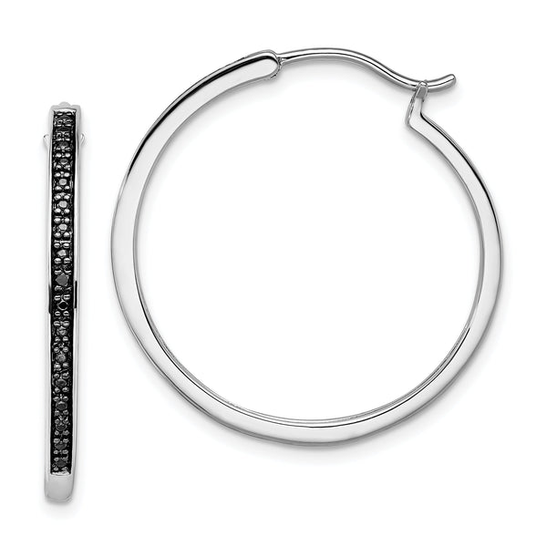 925 Sterling Silver Black Diamond Hoop Earrings Rhodium-Plated, Polished, Gift-Ready