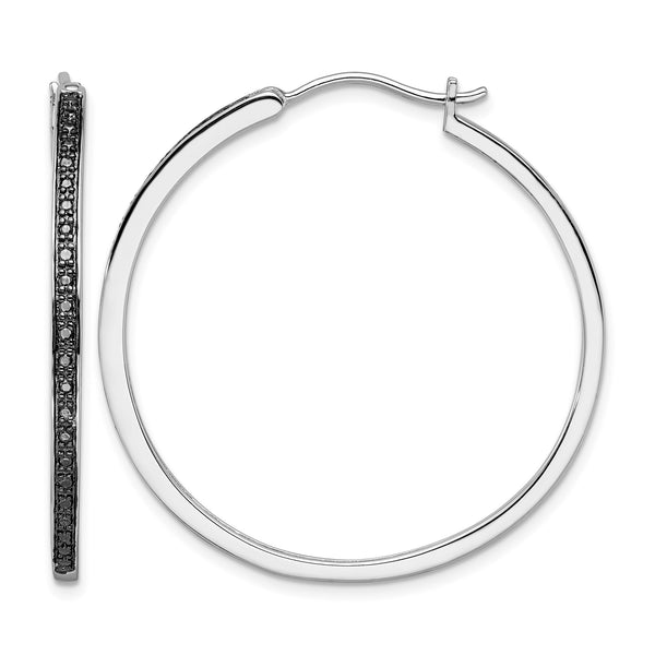 White Night Sterling Silver Black Diamond Hoop Earrings, Rhodium-Plated, Gift-Ready - Birthstone Company
