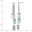 Sterling Silver Dangle Earrings with Amethyst, Blue & White Topaz Stones