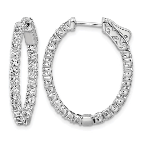 Sterling Shimmer Sterling Silver Rhodium-plated 46 Stone 2.0mm CZ In and Out Oval Hinged Hoop Earrings - Birthstone Company
