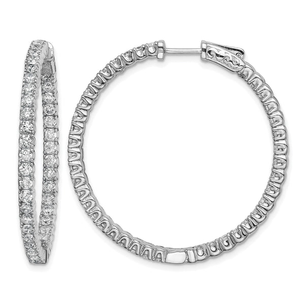 Sterling Shimmer Sterling Silver Rhodium-plated 80 Stone 2.25mm CZ In and Out Round Hinged Hoop Earrings - Birthstone Company