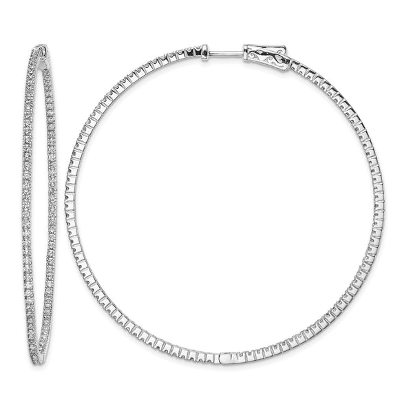 Sterling Shimmer Sterling Silver Rhodium-plated 194 Stone 1.25mm CZ In and Out Round Hinged Hoop Earrings - Birthstone Company