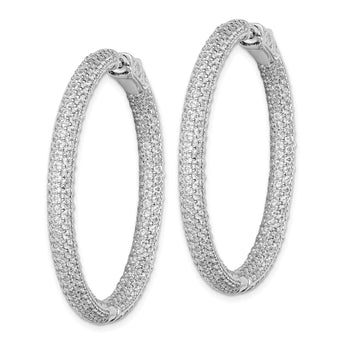 Sterling Shimmer Sterling Silver Rhodium-plated 380 Stone Pav‚ 1.5mm CZ In and Out Round Hinged Hoop Earrings - Birthstone Company