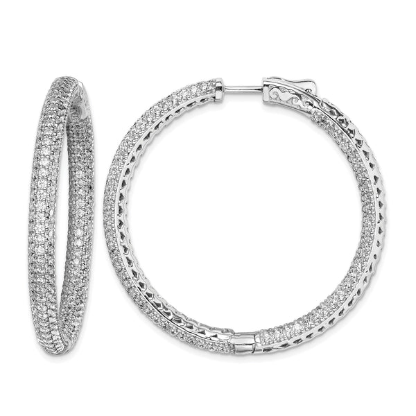 Sterling Shimmer Sterling Silver Rhodium-plated 380 Stone Pav‚ 1.5mm CZ In and Out Round Hinged Hoop Earrings - Birthstone Company
