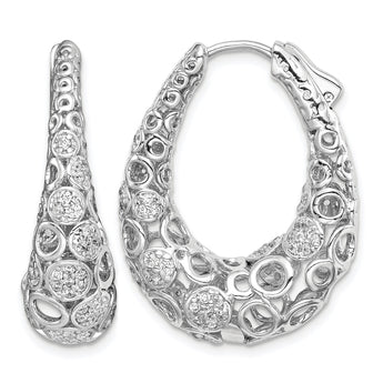 Sterling Shimmer Sterling Silver Rhodium-plated 162 Stone Accent Pav‚ 1.1mm-1.5mm CZ Oval Hinged Hoop Earrings - Birthstone Company
