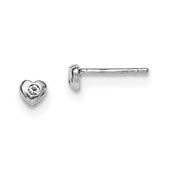 Sterling Silver Madi K Rhodium-plated Polished April White Preciosa Crystal Heart Children's Post Earrings