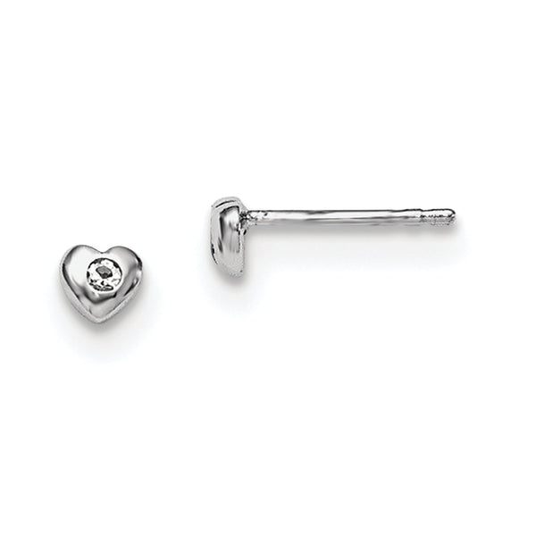 Sterling Silver Madi K Rhodium-plated Polished April White Preciosa Crystal Heart Children's Post Earrings