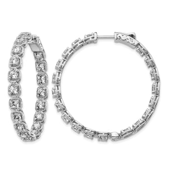 Sterling Shimmer Sterling Silver Rhodium-plated 38 Stone 3mm CZ In and Out Round Hinged Hoop Earrings - Birthstone Company