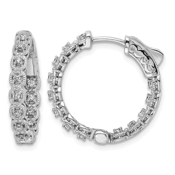 Sterling Shimmer Sterling Silver Rhodium-plated 26 Stone 1.3mm CZ In and Out Round Hinged Hoop Earrings - Birthstone Company