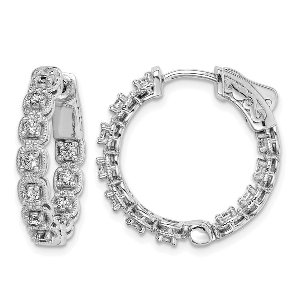 Sterling Shimmer Sterling Silver Rhodium-plated 22 Stone 2.0mm CZ In and Out Round Hinged Hoop Earrings - Birthstone Company