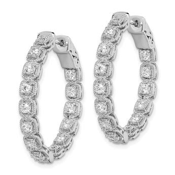 Sterling Shimmer Sterling Silver Rhodium-plated 28 Stone 2.5mm CZ In and Out Oval Hinged Hoop Earrings - Birthstone Company