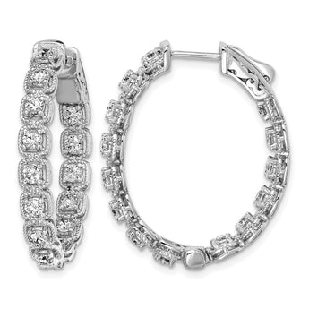 Sterling Shimmer Sterling Silver Rhodium-plated 28 Stone 2.5mm CZ In and Out Oval Hinged Hoop Earrings - Birthstone Company