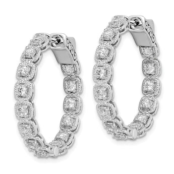 Sterling Shimmer Sterling Silver Rhodium-plated 28 Stone 2.5mm CZ In and Out Round Hinged Hoop Earrings - Birthstone Company