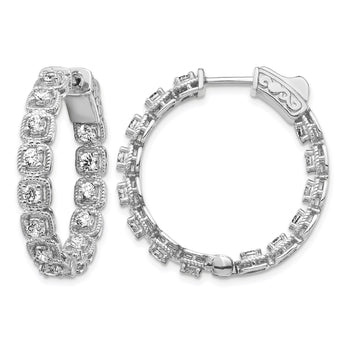 Sterling Shimmer Sterling Silver Rhodium-plated 28 Stone 2.5mm CZ In and Out Round Hinged Hoop Earrings - Birthstone Company