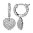 Sterling Shimmer Sterling Silver Rhodium-plated 86 Stone CZ Pav‚ Heart Dangle Hinged Hoop Earrings - Birthstone Company