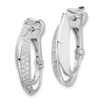 Sterling Shimmer Sterling Silver Rhodium-plated 56 Stone Pav‚ CZ Double Twisted Oval Hinged Hoop Earrings - Birthstone Company