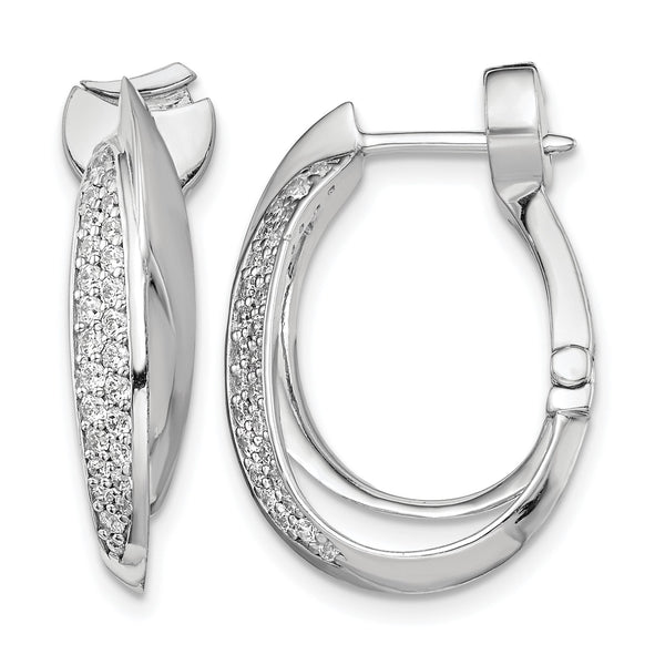 Sterling Shimmer Sterling Silver Rhodium-plated 56 Stone Pav‚ CZ Double Twisted Oval Hinged Hoop Earrings - Birthstone Company